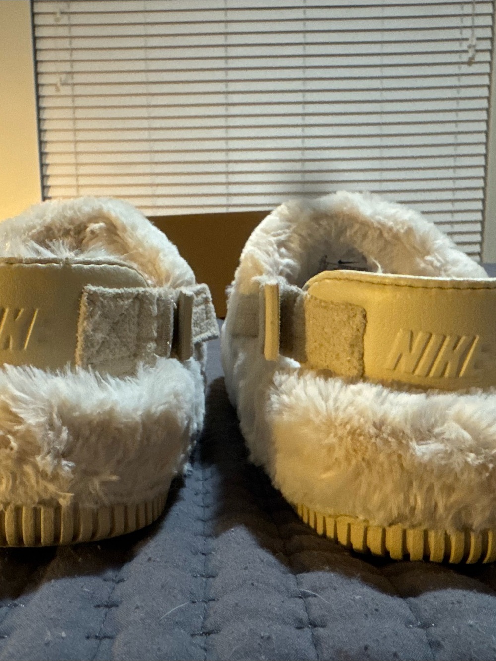 Nike Cream Fuzzy Slip-On Mules with Adjustable Heel Strap